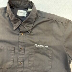 2 Snap-On Tools New Image Men's XL Collared Short Sleeve Button Up Brown USA VTG